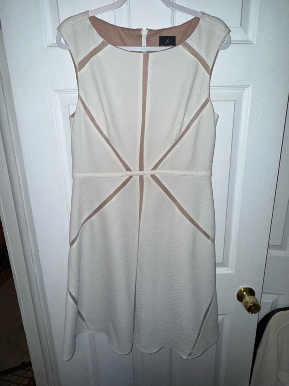 Adrianna Papell Sleeveless Cream Fit-and-Flare Dress with Nude Trim